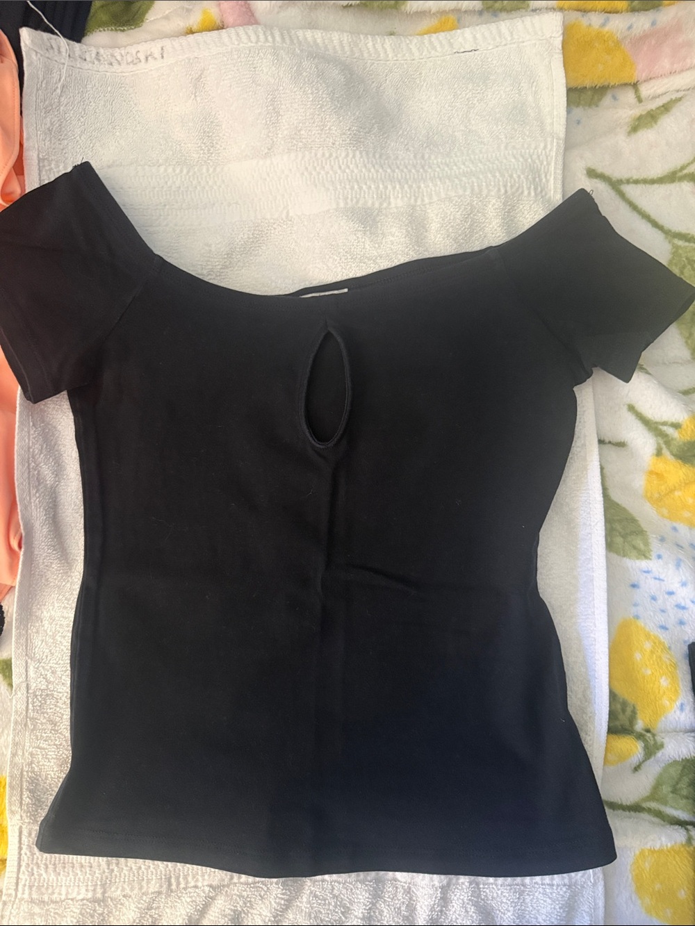 Express Black Off-Shoulder Keyhole Crop Top